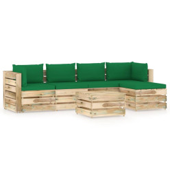 Salon de jardin 6 pcs avec coussins Bois imprégné de vert