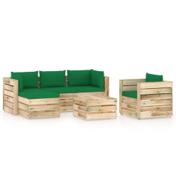Salon de jardin 6 pcs avec coussins Bois imprégné de vert