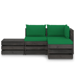 Salon de jardin 4 pcs avec coussins Bois imprégné de gris