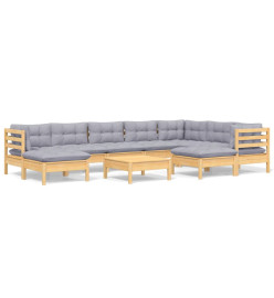 Salon de jardin 10 pcs avec coussins gris bois de pin solide