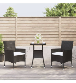 Ensemble de bistro de jardin 3 pcs coussins noir poly rotin