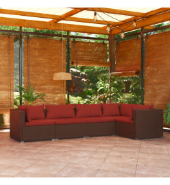 Salon de jardin 5 pcs avec coussins résine tressée marron