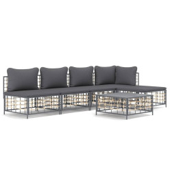 Salon de jardin 6 pcs avec coussins anthracite résine tressée