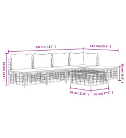 Salon de jardin 6 pcs avec coussins anthracite résine tressée