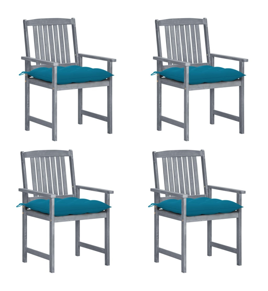 Chaises de jardin avec coussins 4 pcs Gris Bois d'acacia massif Chaises de jardin avec coussins 4 pcs Gris Bois d'acacia massif