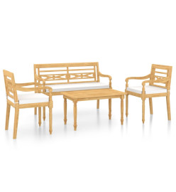 Salon de jardin 4 pcs avec coussins Bois de teck solide