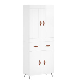 Buffet haut Blanc brillant 69,5x34x180 cm Bois d'ingénierie