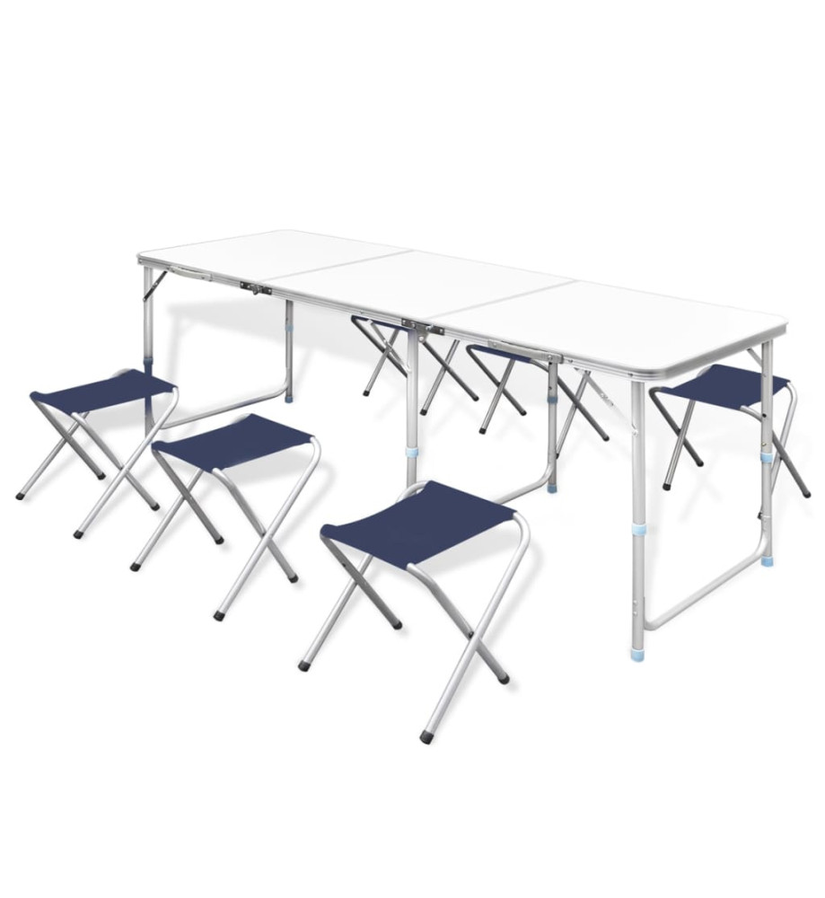 Jeu de table pliable de camping et 6 tabourets 180x60 cm