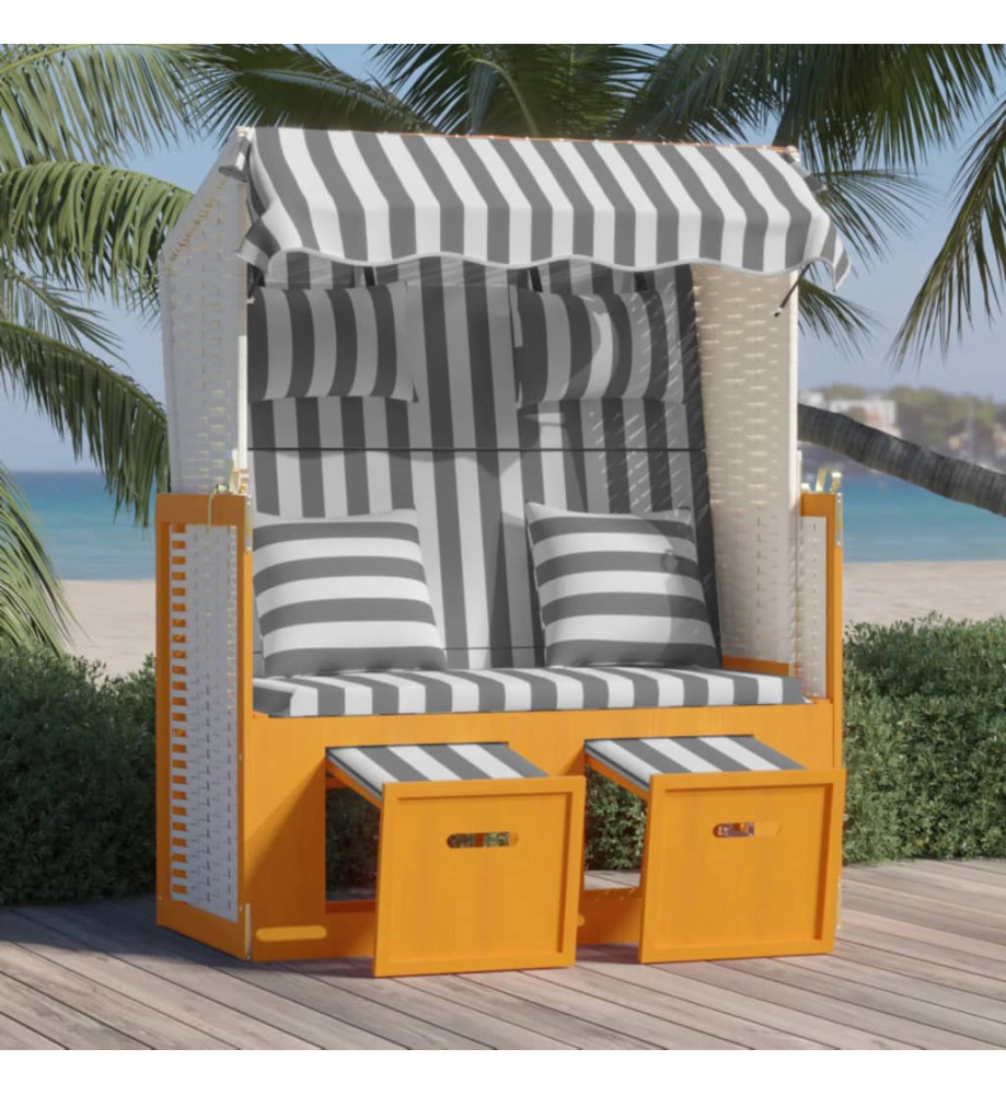 Strandkorb avec coussins Résine tressée bois solide Blanc gris Strandkorb avec coussins Résine tressée bois solide Blanc gris
