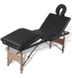 Table de massage pliable Noir 4 zones avec cadre en bois