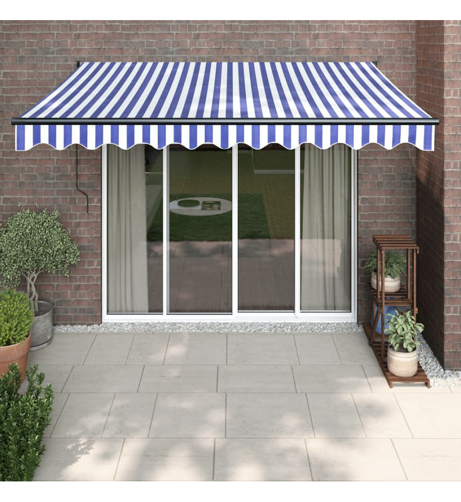 Auvent rétractable bleu et blanc 3,5x2,5 m tissu et aluminium