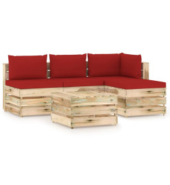 Salon de jardin 5 pcs avec coussins Bois imprégné de vert