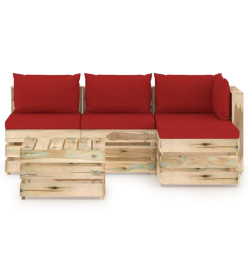 Salon de jardin 5 pcs avec coussins Bois imprégné de vert