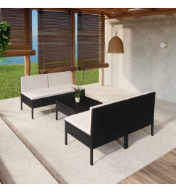 Salon de jardin 5 pcs avec coussins Résine tressée Noir