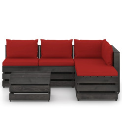 Salon de jardin 6 pcs avec coussins Bois imprégné de gris