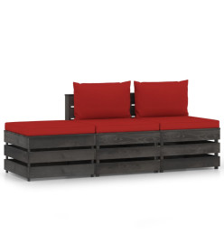 Salon de jardin 3 pcs avec coussins Bois imprégné de gris