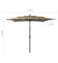 Parasol à 3 niveaux avec mât en aluminium Taupe 2,5x2,5 m