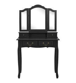 Ensemble de coiffeuse avec tabouret Noir 80x69x141 cm Paulownia