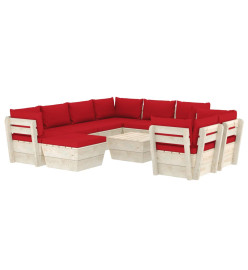 Salon de jardin palette 10 pcs avec coussins Épicéa imprégné