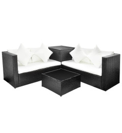 Salon de jardin 4 pcs avec coussins Résine tressée Noir