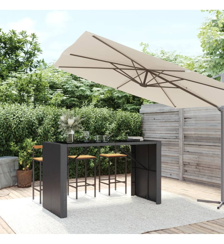 Table de bar et dessus en verre noir 185x80x110 cm poly rotin Table de bar et dessus en verre noir 185x80x110 cm poly rotin