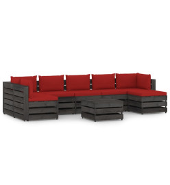 Salon de jardin 8 pcs avec coussins Bois imprégné de gris