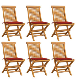 Chaises de jardin avec coussins rouge 6 pcs Bois de teck massif