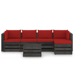 Salon de jardin 6 pcs avec coussins Bois imprégné de gris
