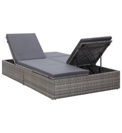 Chaise longue double avec coussin Résine tressée Gris
