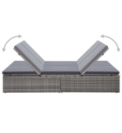 Chaise longue double avec coussin Résine tressée Gris