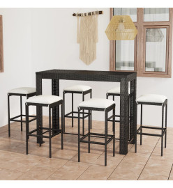 Ensemble de bar de jardin 7 pcs et coussins Résine tressée Noir