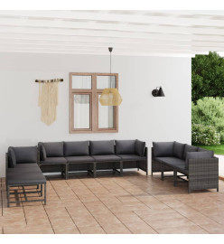 Salon de jardin 10 pcs avec coussins Résine tressée Gris