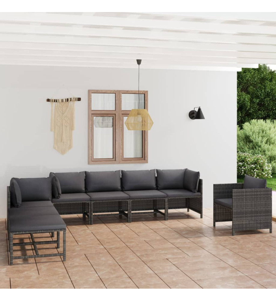 Salon de jardin 8 pcs avec coussins Résine tressée Gris Salon de jardin 8 pcs avec coussins Résine tressée Gris