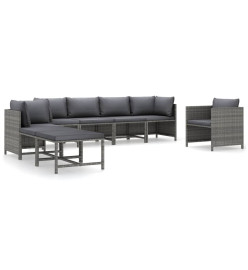 Salon de jardin 8 pcs avec coussins Résine tressée Gris