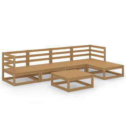 Salon de jardin 6 pcs Marron miel Bois de pin massif