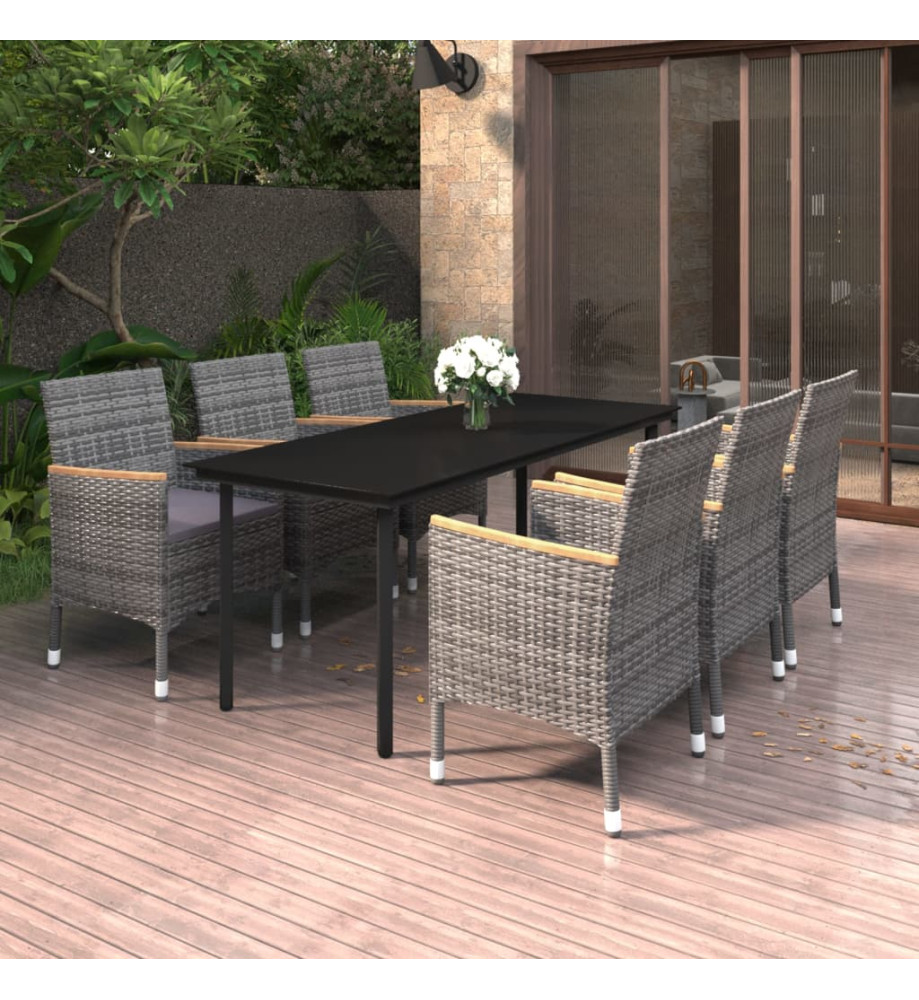 Ensemble à dîner de jardin coussins 7 pcs Résine tressée Verre Ensemble à dîner de jardin coussins 7 pcs Résine tressée Verre