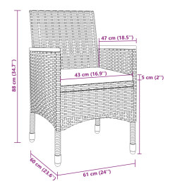 Ensemble à dîner de jardin coussins 7 pcs Résine tressée Verre