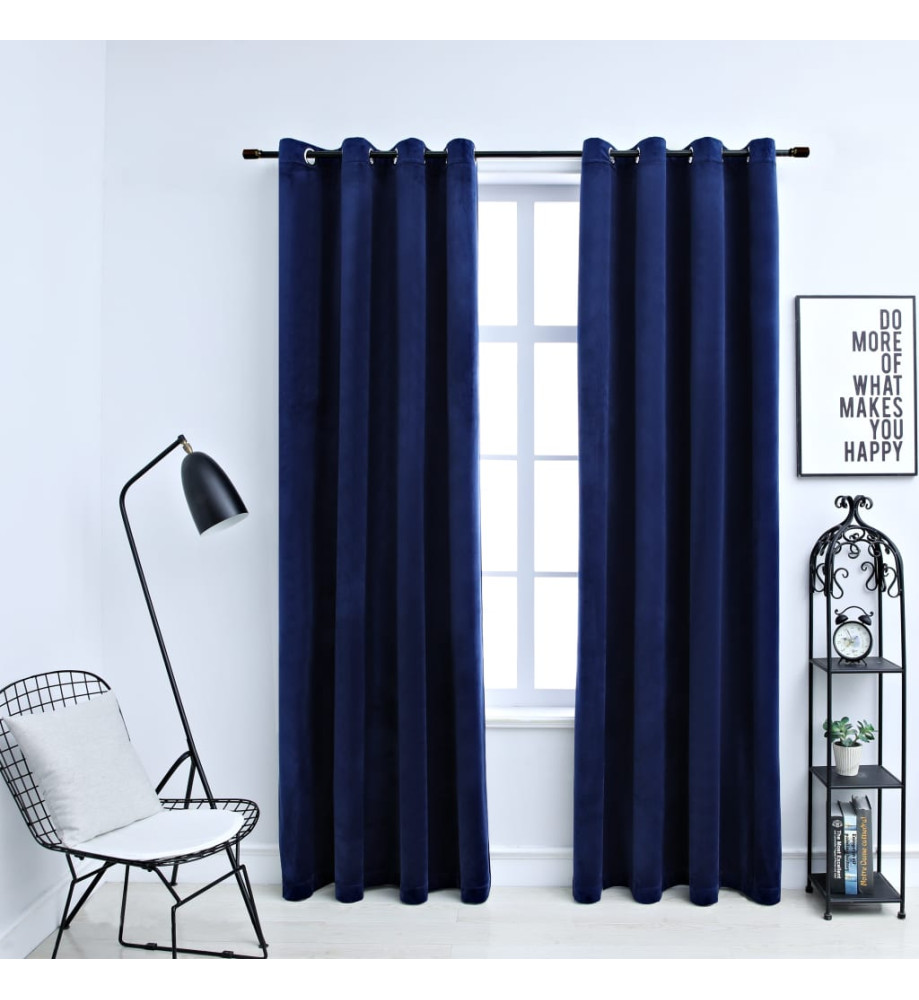 Rideaux occultants et anneaux 2pcs Velours Bleu foncé 140x225cm