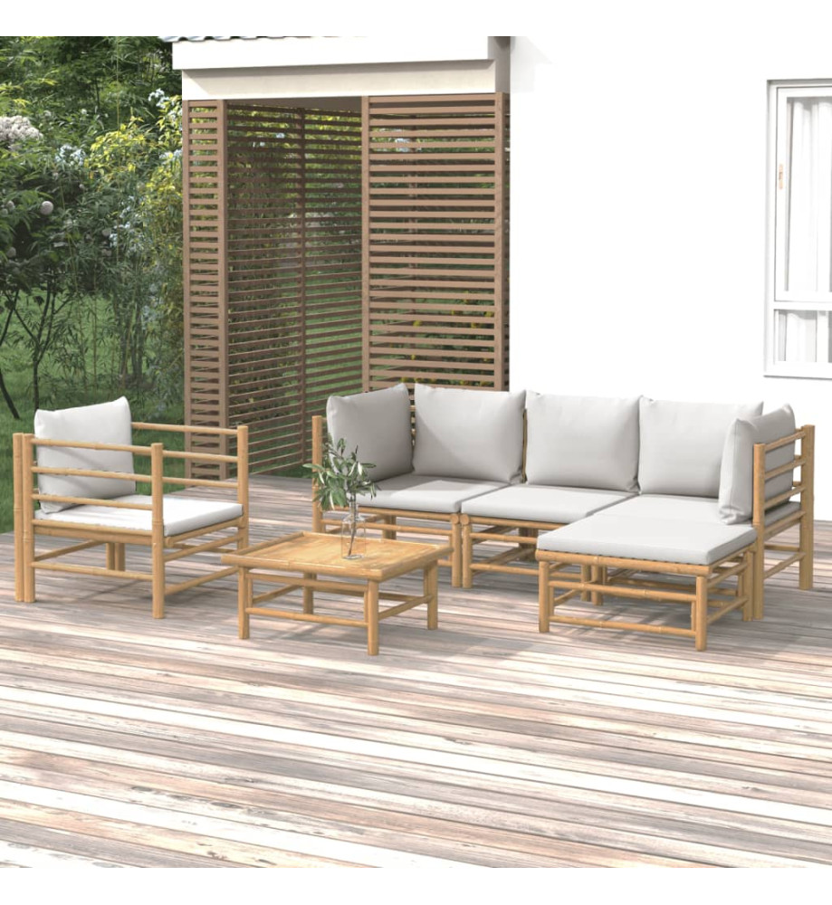 Salon de jardin 6 pcs avec coussins gris clair bambou Salon de jardin 6 pcs avec coussins gris clair bambou