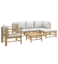 Salon de jardin 6 pcs avec coussins gris clair bambou