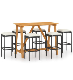 Ensemble de bar de jardin avec coussins 7 pcs Noir