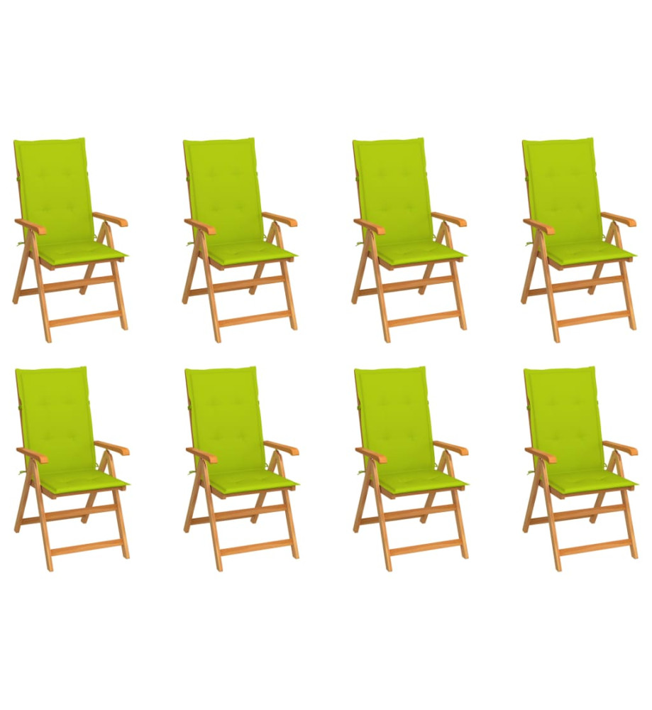 Chaises inclinables de jardin avec coussins 8 pcs Teck solide Chaises inclinables de jardin avec coussins 8 pcs Teck solide