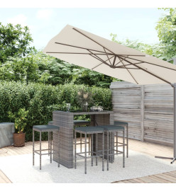 Ensemble de bar de jardin 7 pcs avec coussins gris poly rotin