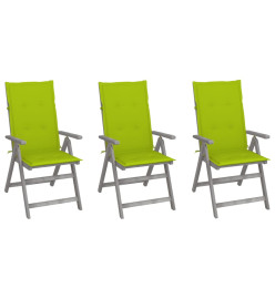 Chaises inclinables de jardin 3 pcs avec coussins Bois d'acacia