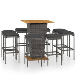 Ensemble de bar de jardin 9 pcs et coussins Résine tressée Gris