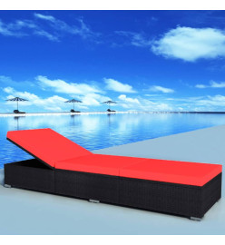 Chaise longue avec coussin Résine tressée Noir