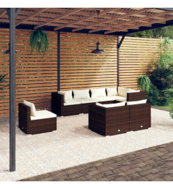 Salon de jardin 8 pcs avec coussins Résine tressée Marron