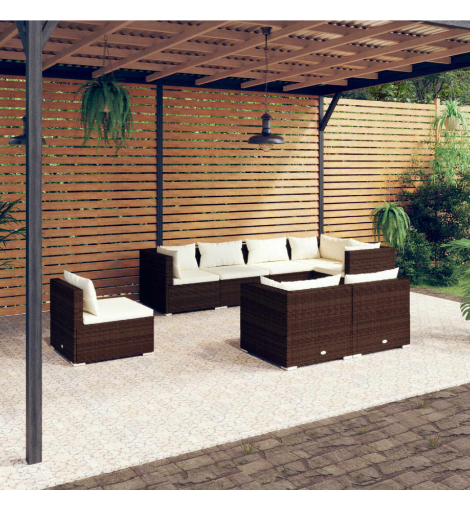 Salon de jardin 8 pcs avec coussins Résine tressée Marron Salon de jardin 8 pcs avec coussins Résine tressée Marron