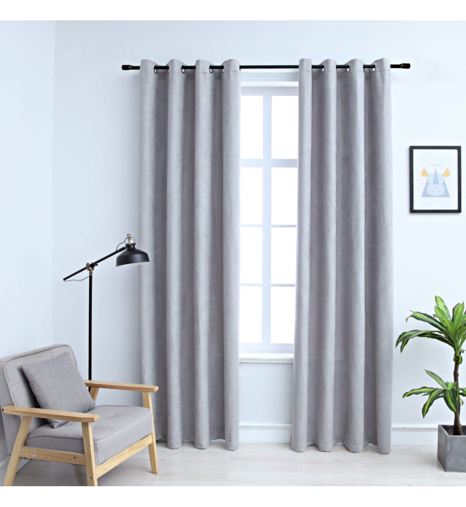 Rideaux occultants avec anneaux en métal 2 pcs Gris 140x225 cm