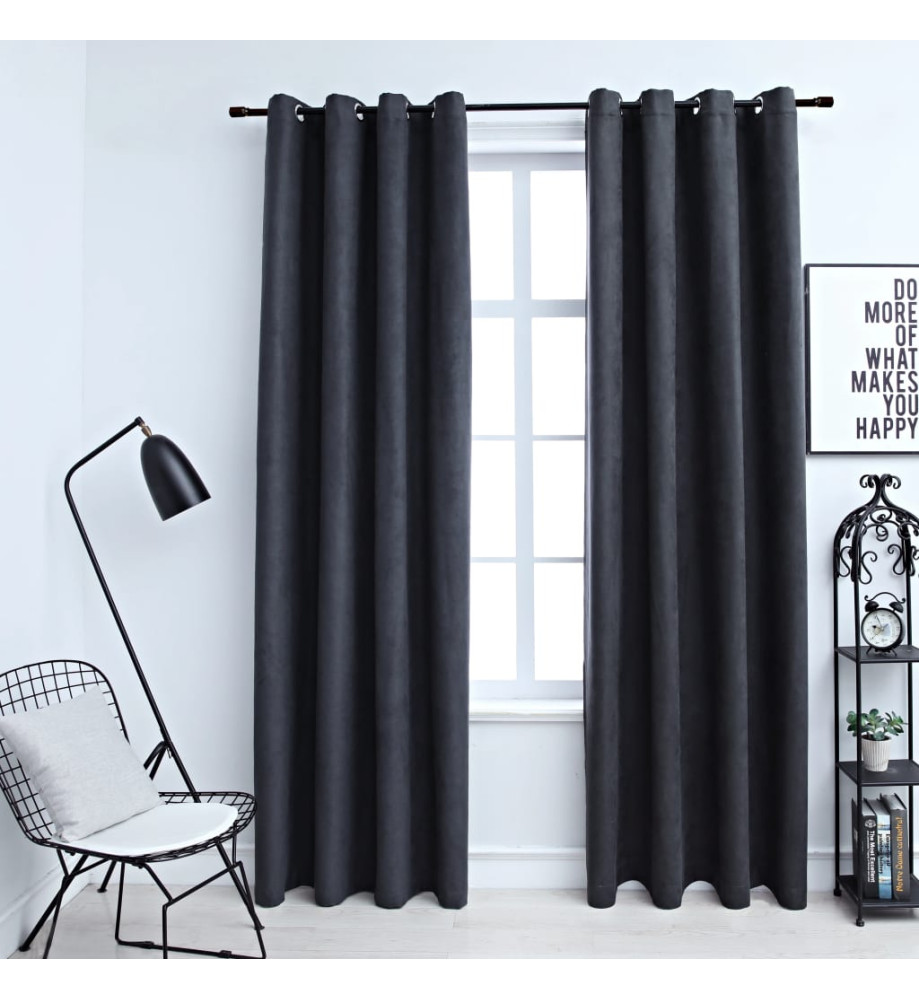 Rideaux occultants avec anneaux Métal 2pcs Anthracite 140x225cm Rideaux occultants avec anneaux Métal 2pcs Anthracite 140x225cm
